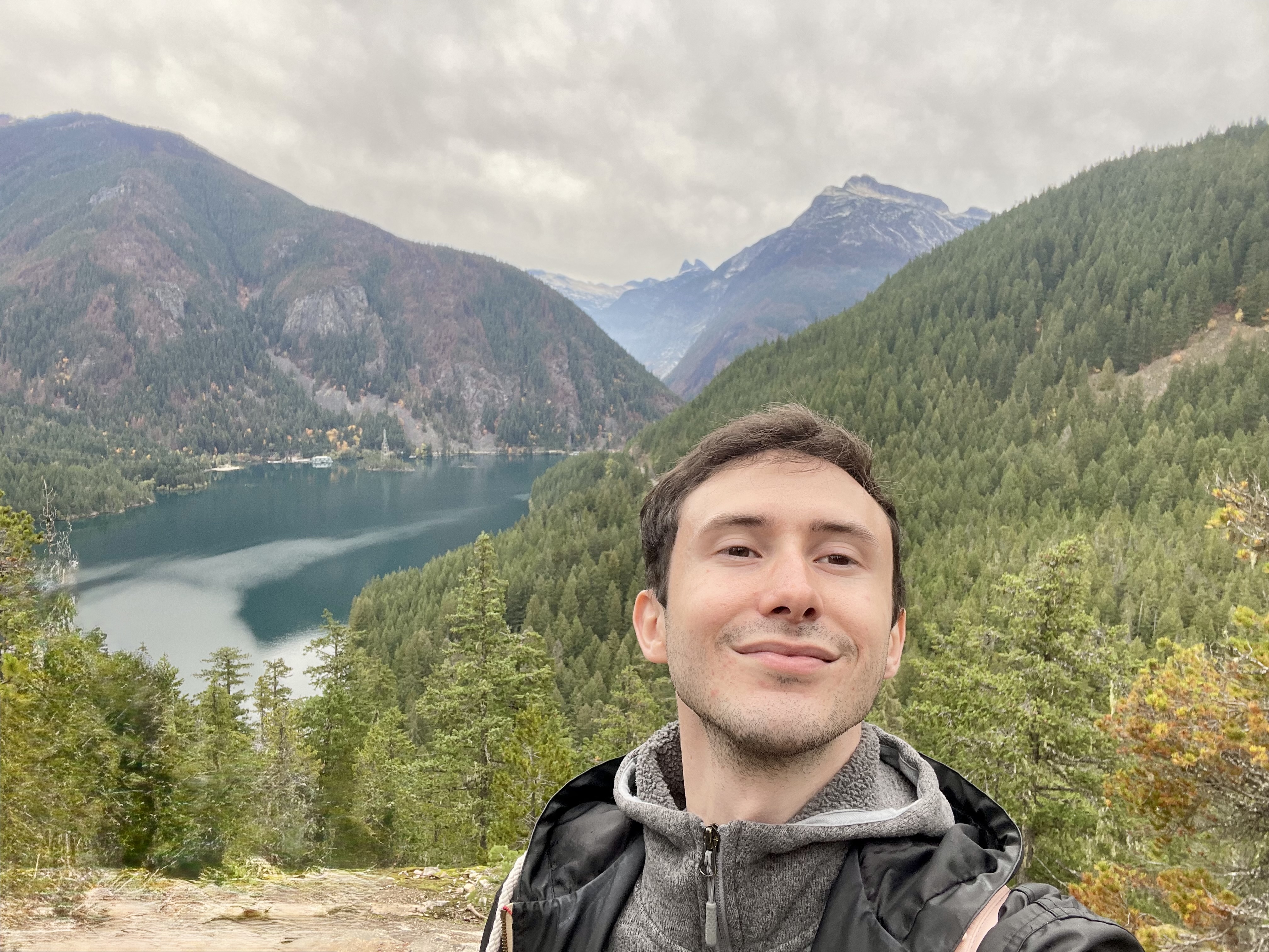 Ethan, me, standing on the edge overlooking Ross Lake in Northern Cascades National Park.