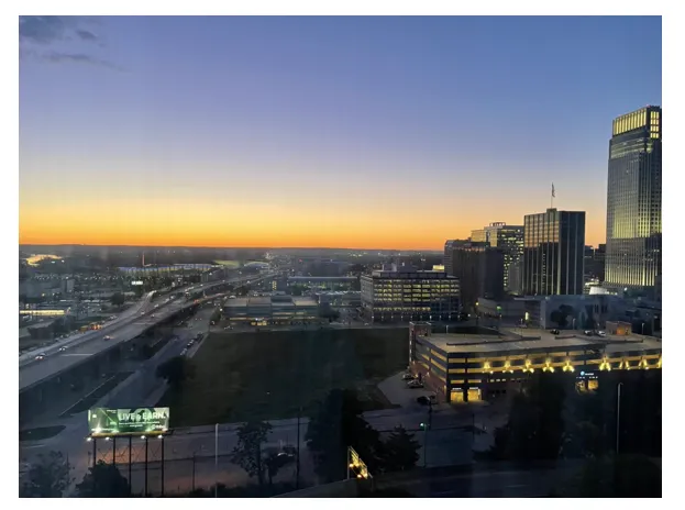 Downtown Omaha Nebraska Sunset overlooking the metropolitan buildings